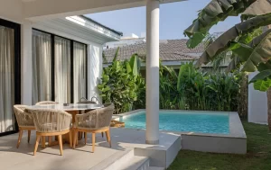 Private Pool Villa Earthy & Minimalist Bedroom Design Seré Resort Goa - Private Pool Villa Resort in Vagator, North Goa