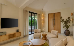 Lobby/Common Area at Earthy & Minimalist Bedroom Design Seré Resort Goa - Private Pool Villa Resort in Vagator, North Goa